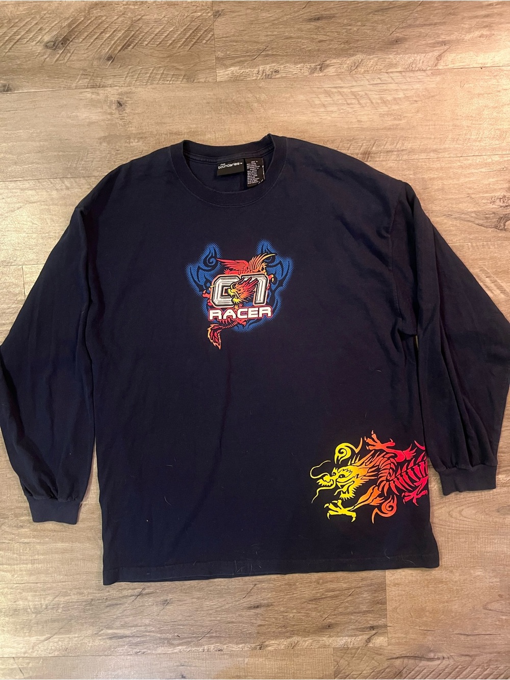 Vintage Y2K No Boundaries Dragon T-shirt Long Sleeve Tribal Skate Blue Men XL